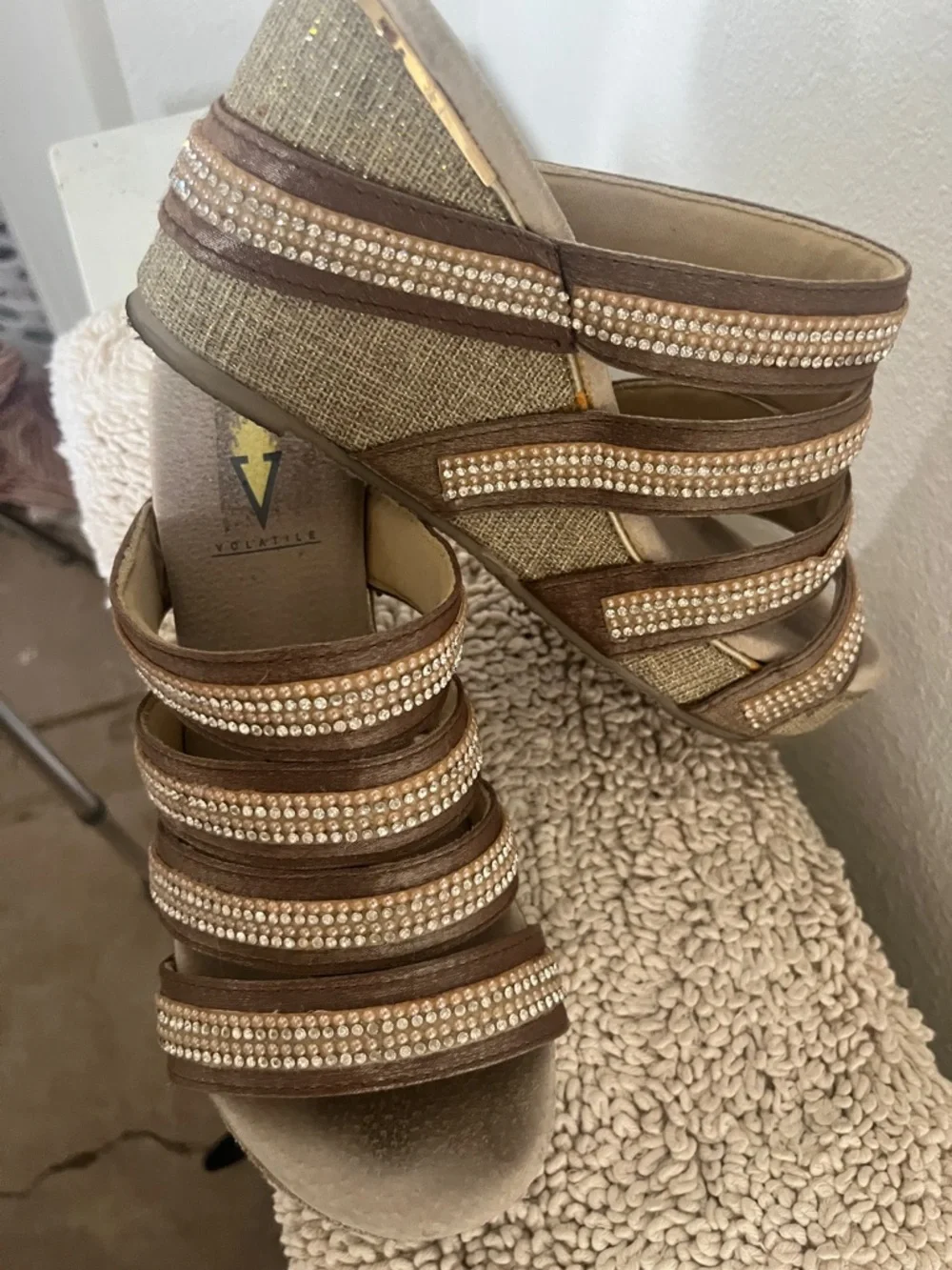 Volatile sparkly Women’s rhinestone and soft leather comfy Wedge Sandals